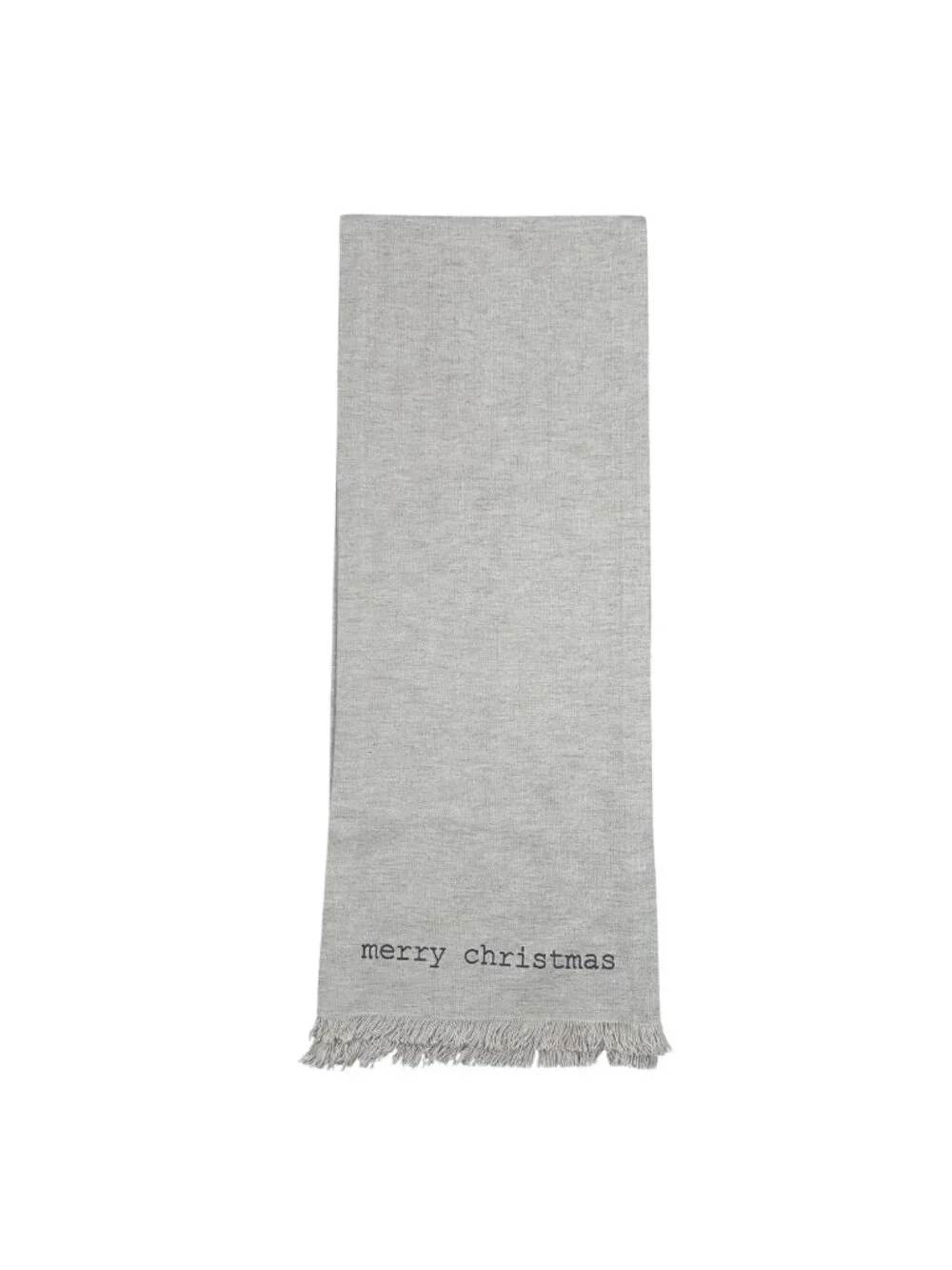 Merry Christmas Table Runner Beige Neutral Embroidered Minimalist